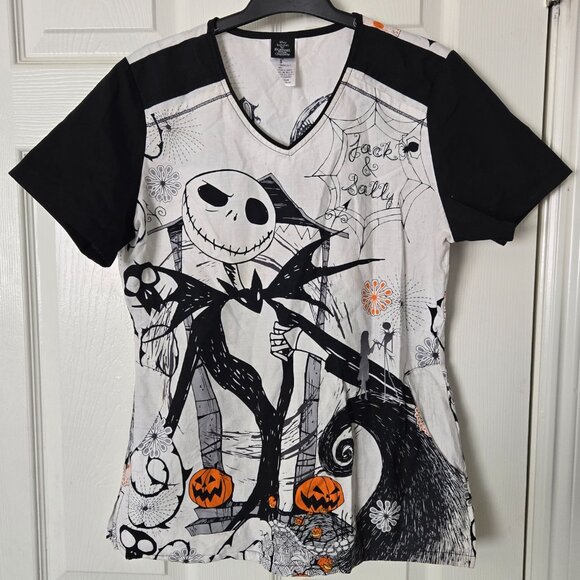 Disney The Nightmare Before Christmas Women's Scrub Top: 2 Designs Bundle Offer - Picture 2 of 9